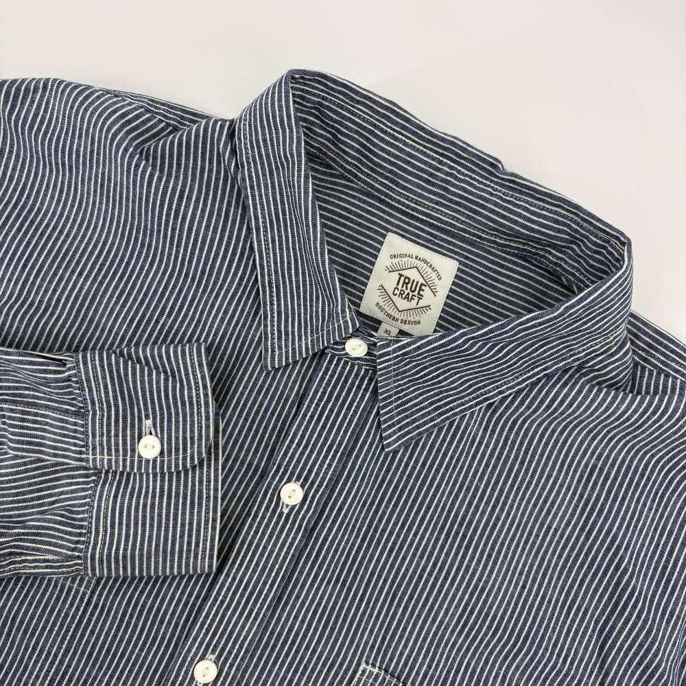 NWT True Craft Men's‎ XL  Blue White Stripe Long Sleeve Button Up Dress Shirt